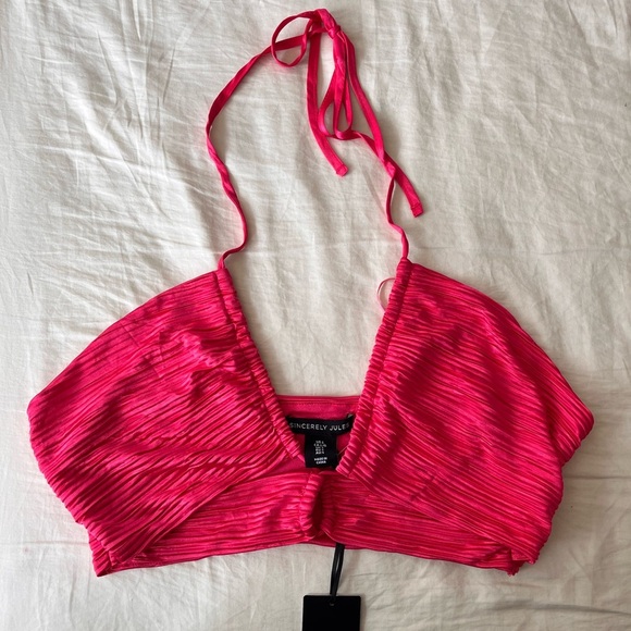 NWT Sincerely Jules Satin Halter Tie Crop Top L - Picture 2 of 8